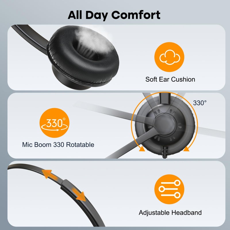 MAIRDI Phone Headset with Noise Canceling Microphone, Call Center Office Headset with RJ9 Jack & 3.5mm Connector for Landline Deskphone Cell Phone PC Laptop, Telephone Headset Work for Polycom - Image 5